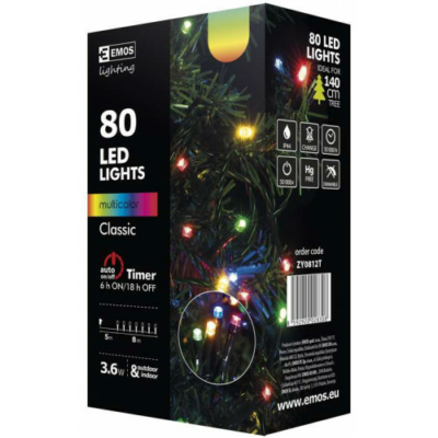 EMOS ZY0812T kültéri karácsonyi fényfüzér, 80 LED, multicolor