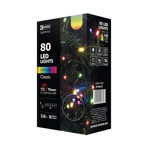 EMOS ZY0812T kültéri karácsonyi fényfüzér, 80 LED, multicolor