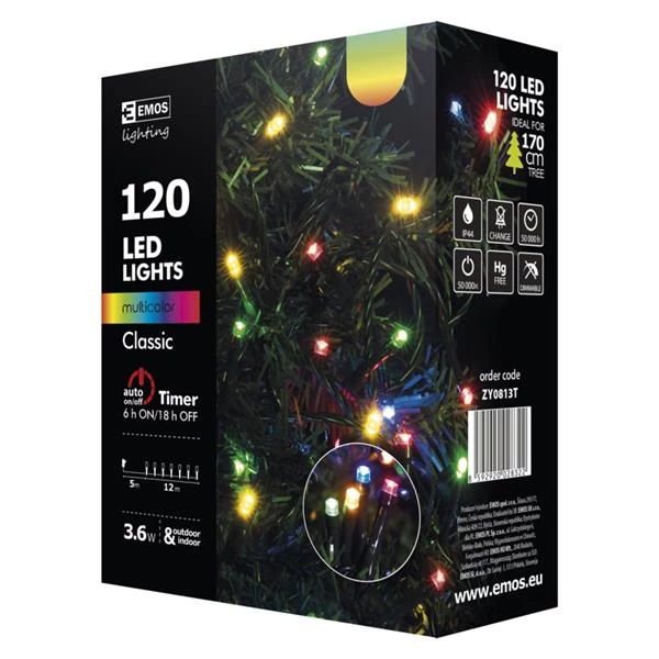 EMOS ZY0813T kültéri karácsonyi fényfüzér,120 LED,12m, multicolor