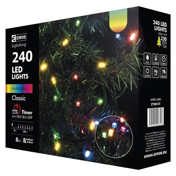 EMOS ZY0815T kültéri karácsonyi fényfüzér, 240 LED, 24m, multicolor