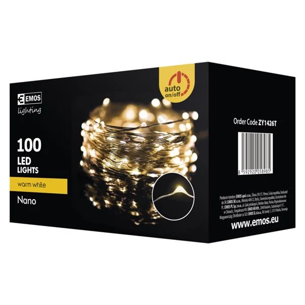 EMOS ZY1426T kültéri karácsonyi fényfüzér, nano100 LED, 10m, meleg fehér