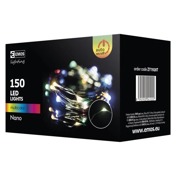 EMOS ZY1920T kültéri karácsonyi fényfüzér, nano 150 LED, 15m, színes