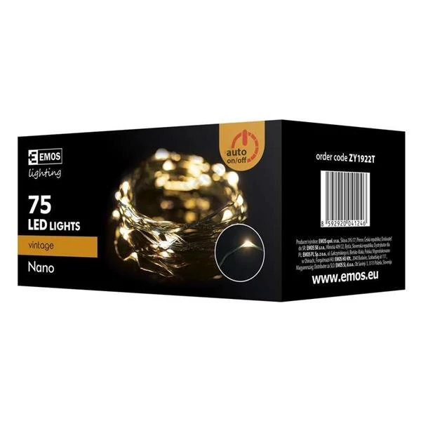 EMOS ZY1922T kültéri karácsonyi fényfüzér, nano 75 LED 7,5m, borostyán sárga