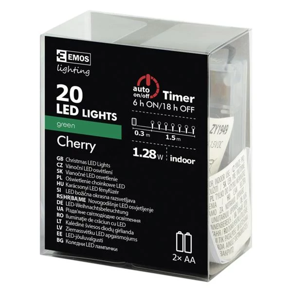 EMOS ZY1949 karácsonyi füzér Cherry IP20 zöld 2xAA