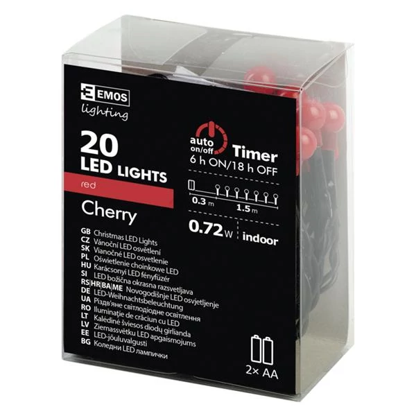 EMOS ZY1948 Beltéri karácsonyi fényfüzér 20 db. Cherry, piros