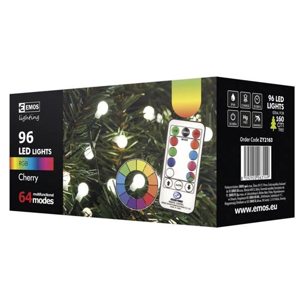 EMOS ZY2163 kültéri karácsonyi fényfüzér 96 RGB LED, 64 program, távirányítóval