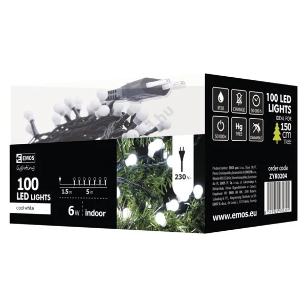 EMOS ZYK0204 Beltéri karácsonyi fényfüzér, Cherry 100LED, 5m, hideg fehér