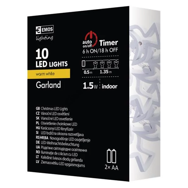 EMOS ZY1979 beltéri karácsonyi fényfüzér, 10 LED, fa angyalka, 1,35m, meleg fehér