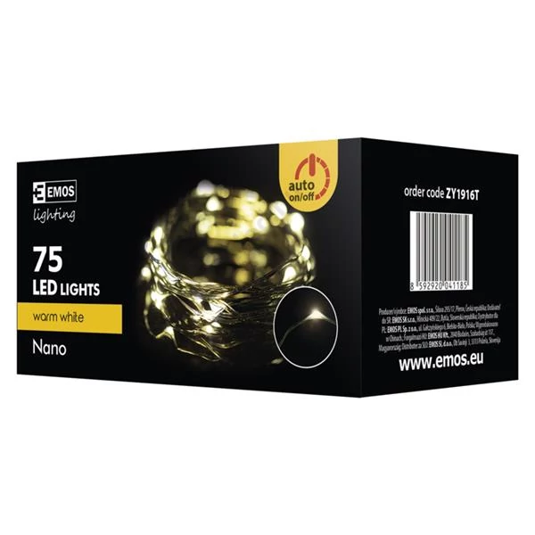 EMOS ZY1916T kültéri karácsonyi fényfüzér, nano 75 LED, 7,5m, meleg fehér