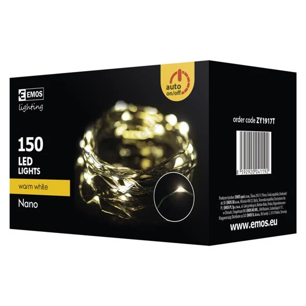 EMOS ZY1917T kültéri karácsonyi fényfüzér, nano 150 LED, 15m, meleg fehér