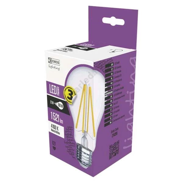 EMOS E27 12W filament LED körte, 1521lm, 4100K
