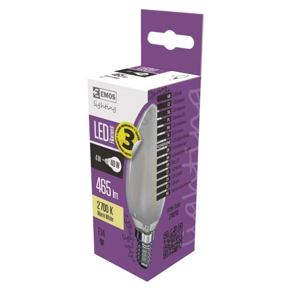 EMOS Z74215 filament LED gyertya E14 4W, 2700K