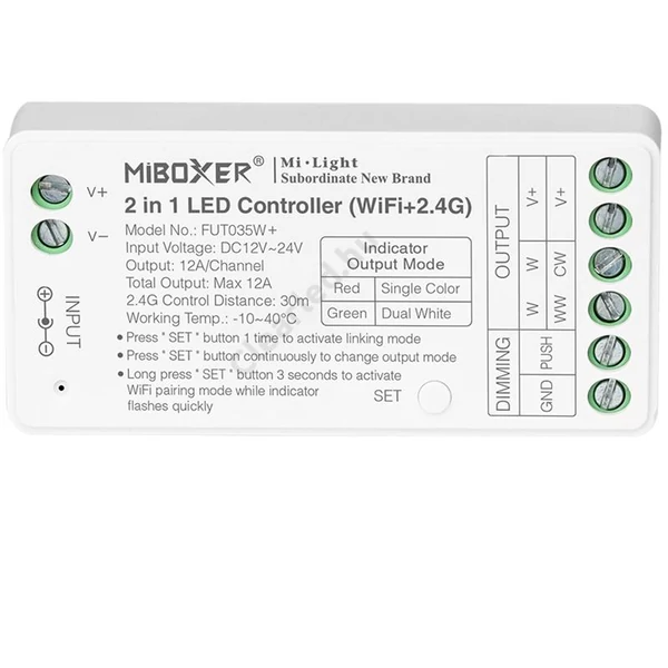 LED vezérlő 12-24V 12A 2in1 + WIFI ( FUT035W+)