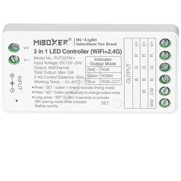 LED vezérlő 12-24V 12A 3in1 + WIFI RGB,RGBW, RGB+CCT( FUT037W+)
