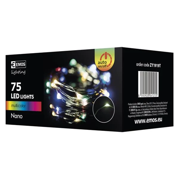 EMOS ZY1919T kültéri karácsonyi fényfüzér nano 75 LED, 7,5m, multicolor