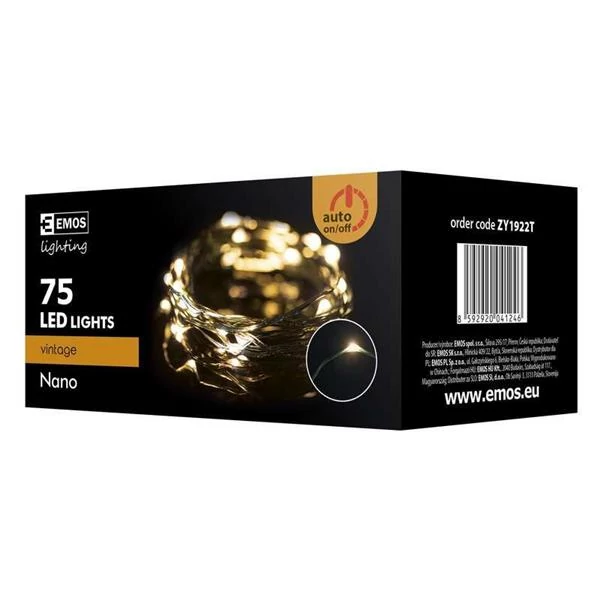 EMOS ZY1922T kültéri karácsonyi fényfüzér, nano 75 LED 7,5m, borostyán sárga