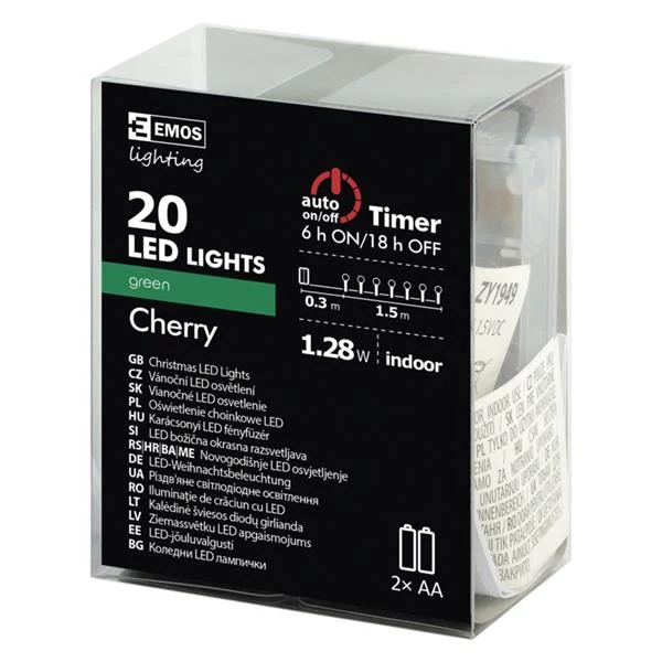 EMOS ZY1949 karácsonyi füzér Cherry IP20 zöld 2xAA