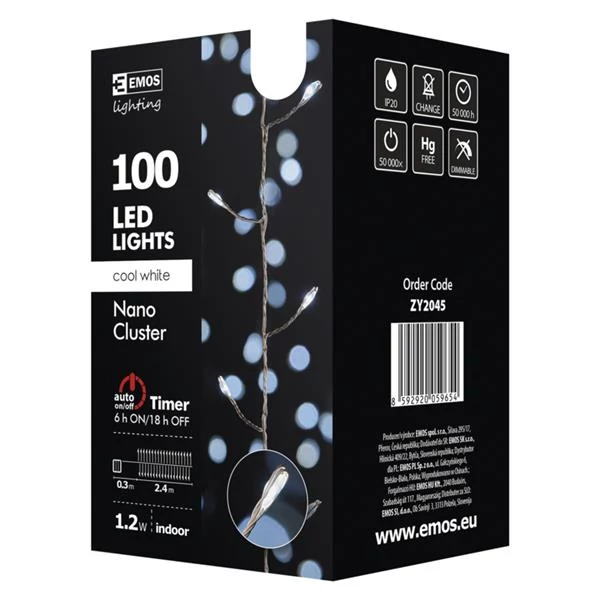 EMOS ZY2045 beltéri karácsonyi fényfüzér, NANO SÜNI, 2,4m, 100 LED, hideg fehér