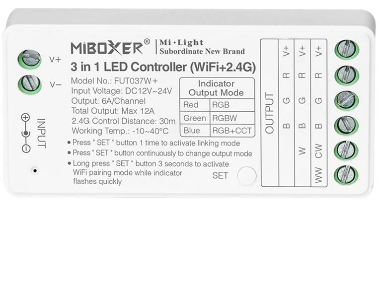 LED vezérlő 12-24V 12A 3in1 + WIFI RGB,RGBW, RGB+CCT( FUT037W+)